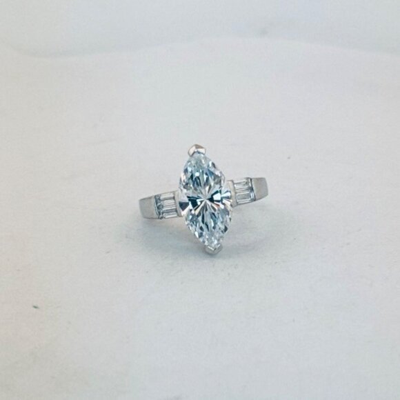 Sterling Silver 925 Marquise Cut CZ Ring Size 7 Art Deco Estate Statement - Picture 2 of 12